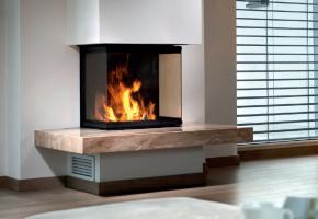 Contemporary Spartherm 3 sided wood burning fireplace