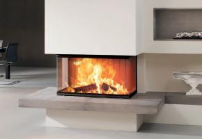 Contemporary Spartherm 3 sided wood burning fireplace